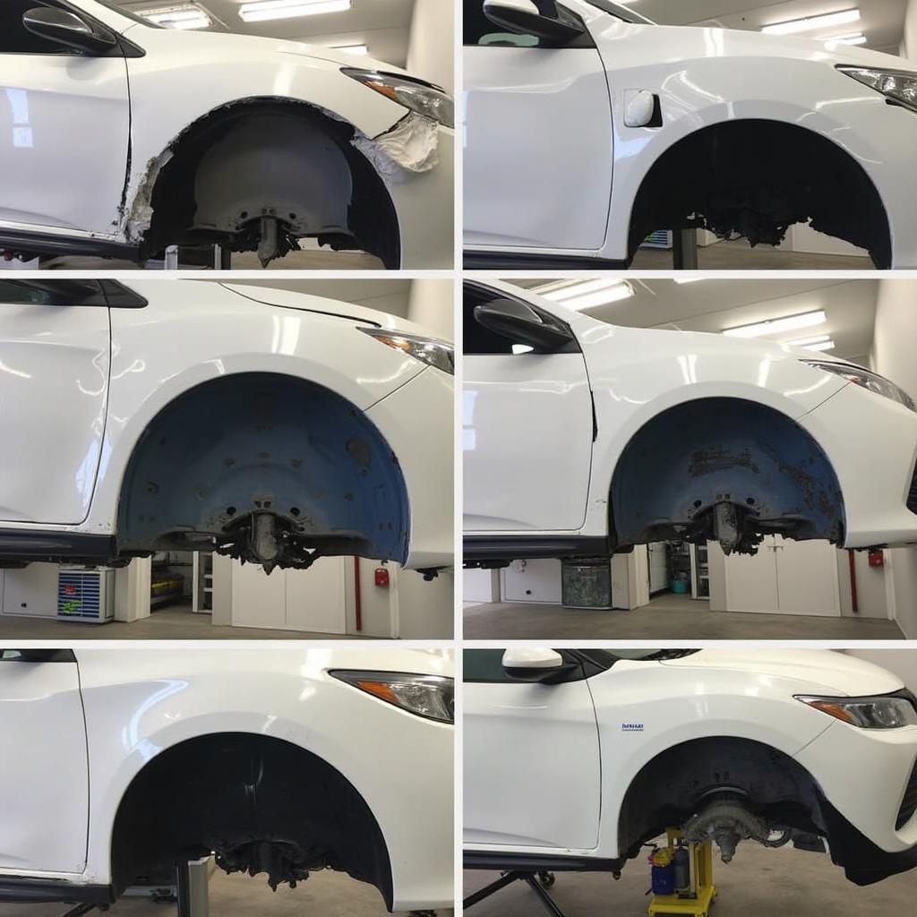 Various stages of the car body repair process