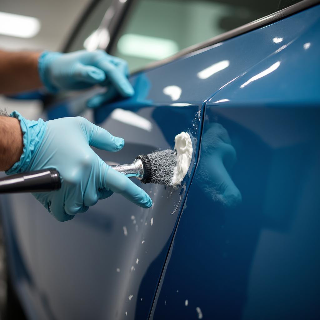 Applying filler to a car dent using a spatula