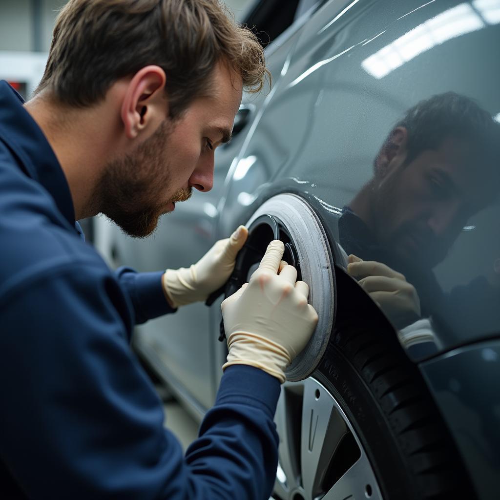 Skilled technician working on a car body repair