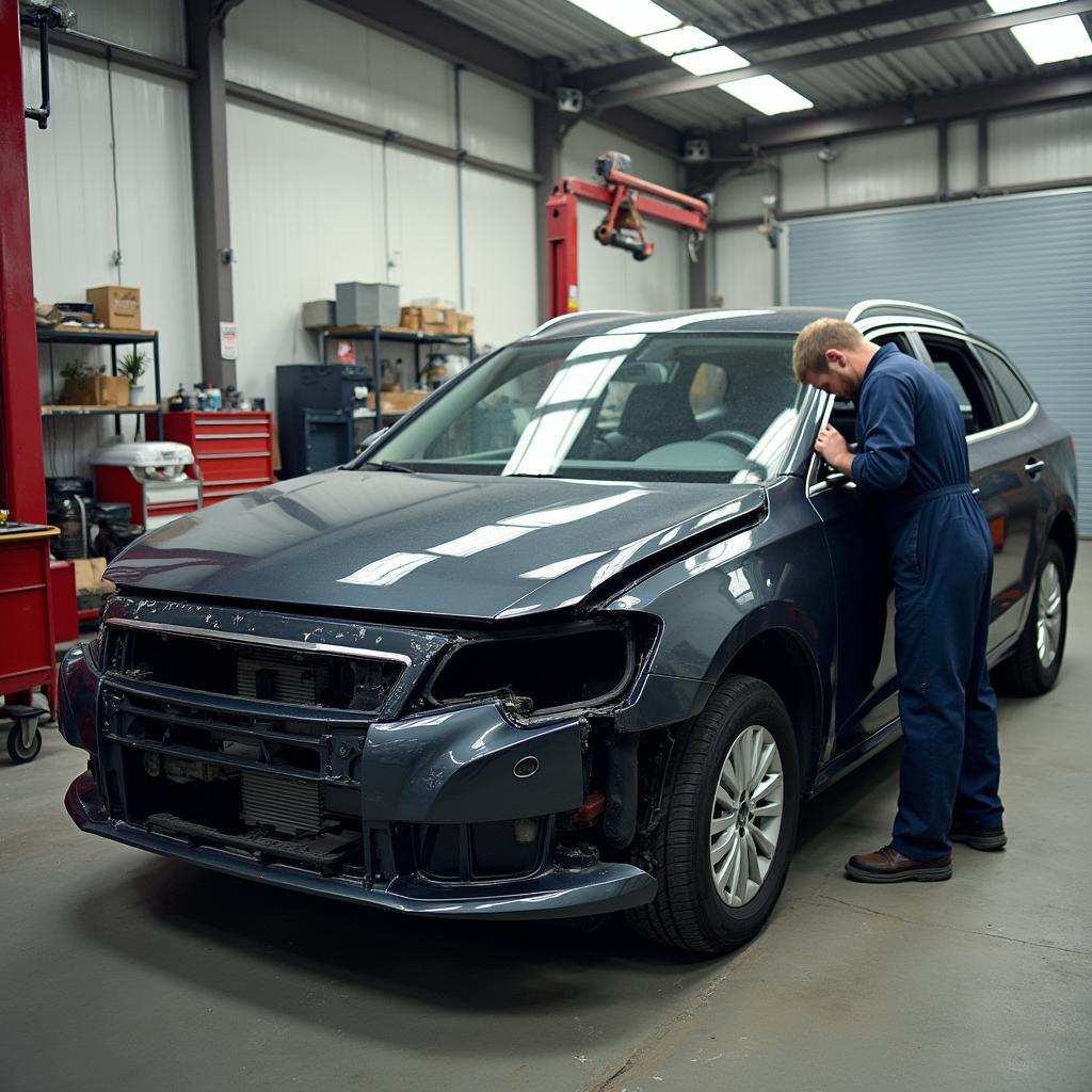 Car undergoing repair process in East Kilbride