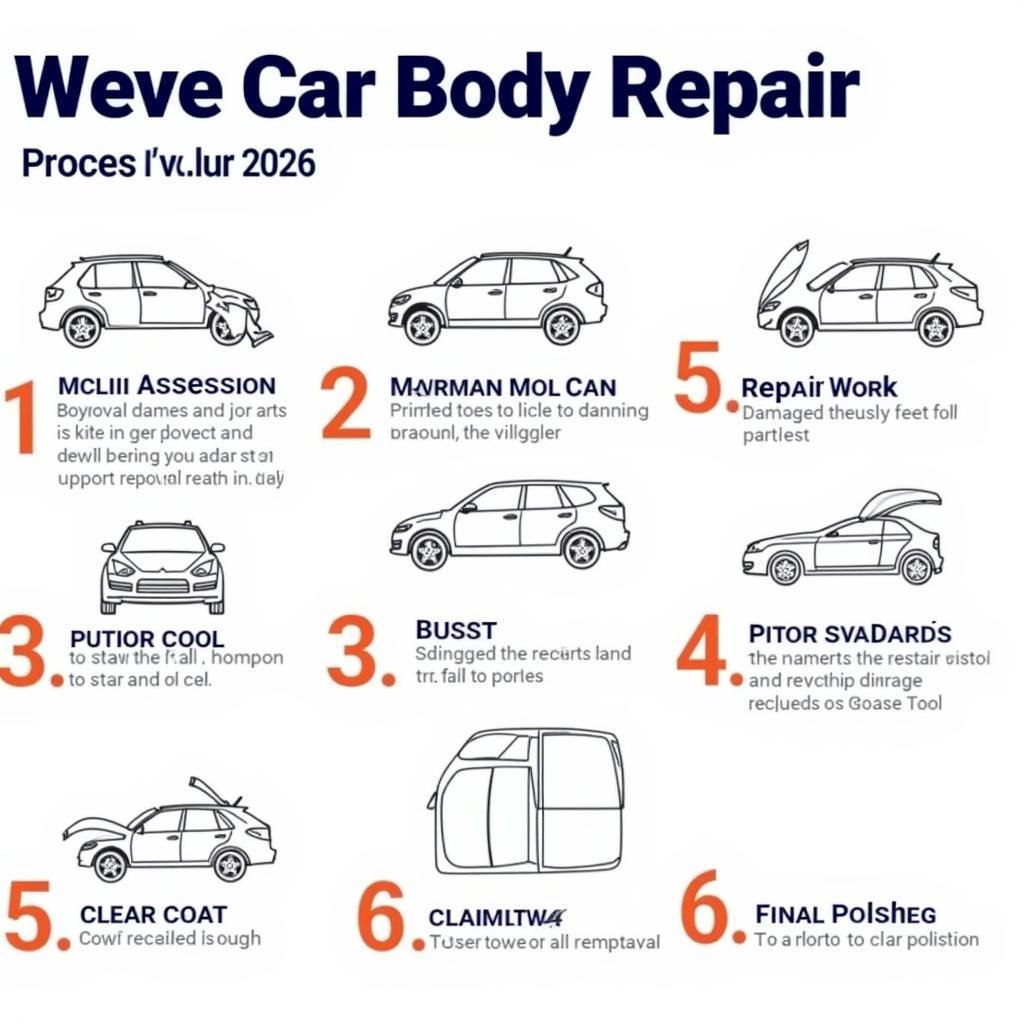 The stages of a typical car body repair process, from assessment to finishing.