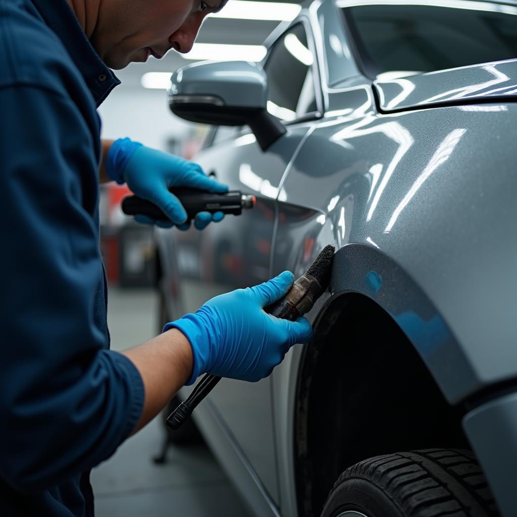 Car body repair in progress at a Salford garage