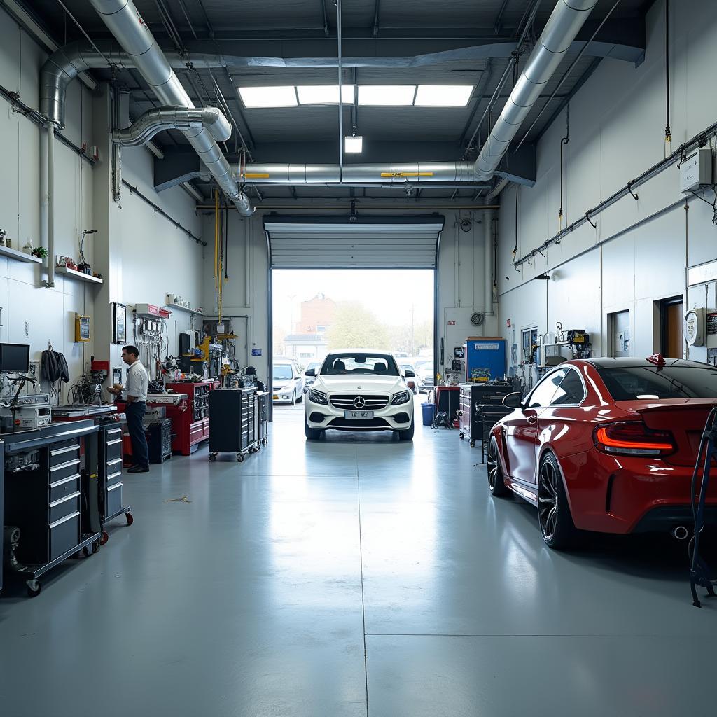 Modern car body repair shop located in Newcastle Under Lyme.