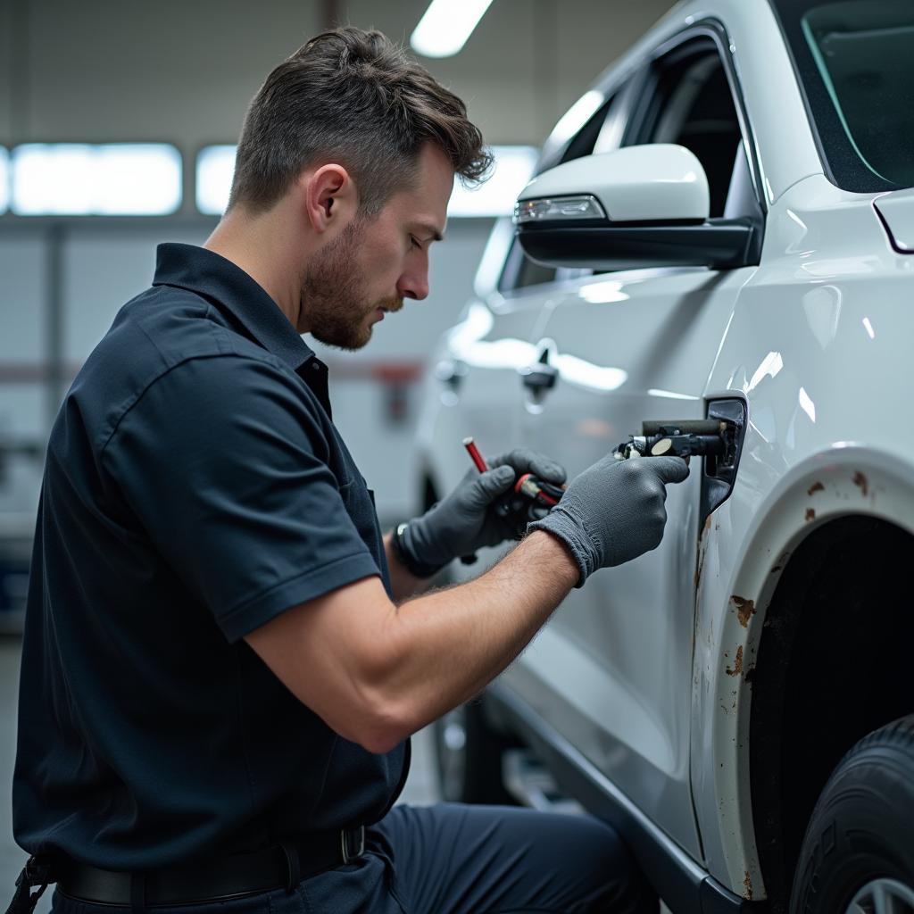 Car body repair shop in Newmarket performing a thorough vehicle inspection