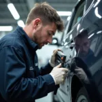 Technician Assessing Car Damage