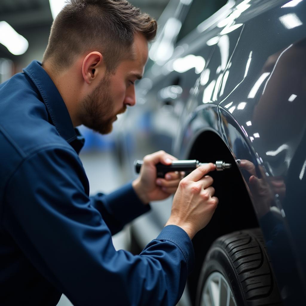 Car Body Repair Technician Inspecting Damage in Wandsworth