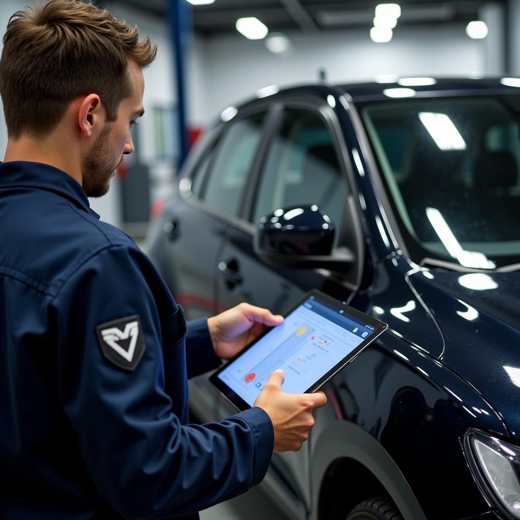 Experienced Technician Inspecting Car Damage in South Liverpool