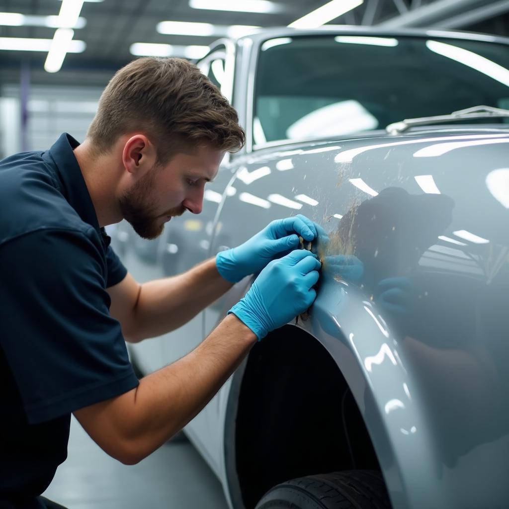 Skilled Technician Performing Car Body Repair