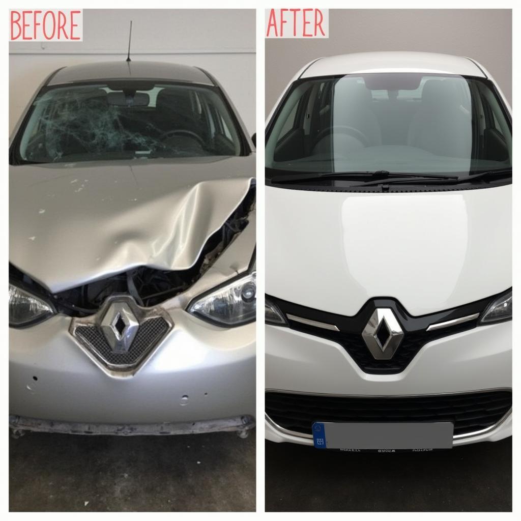 Before and after car body repair