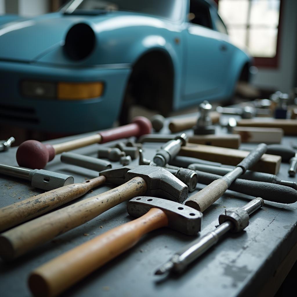 Assortment of car body repair tools