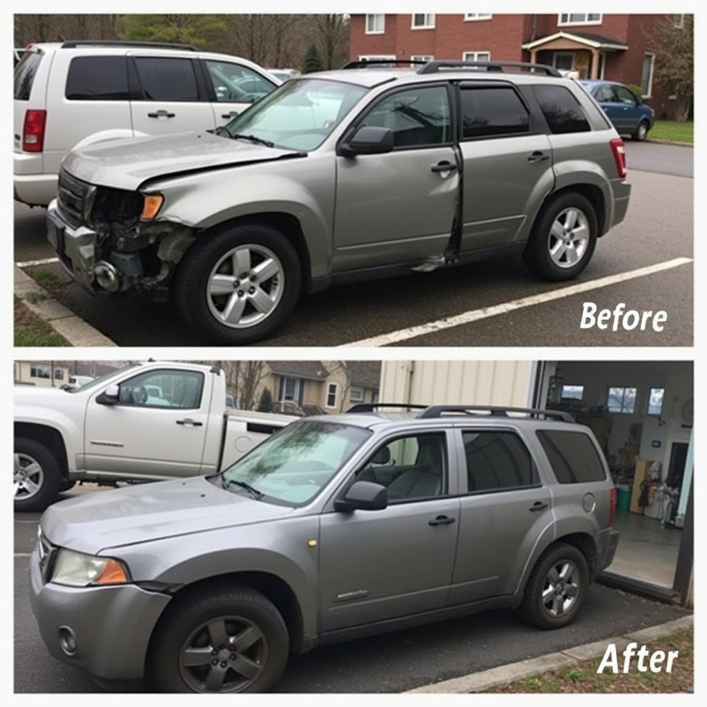 Car before and after car body repairs in Warrenby