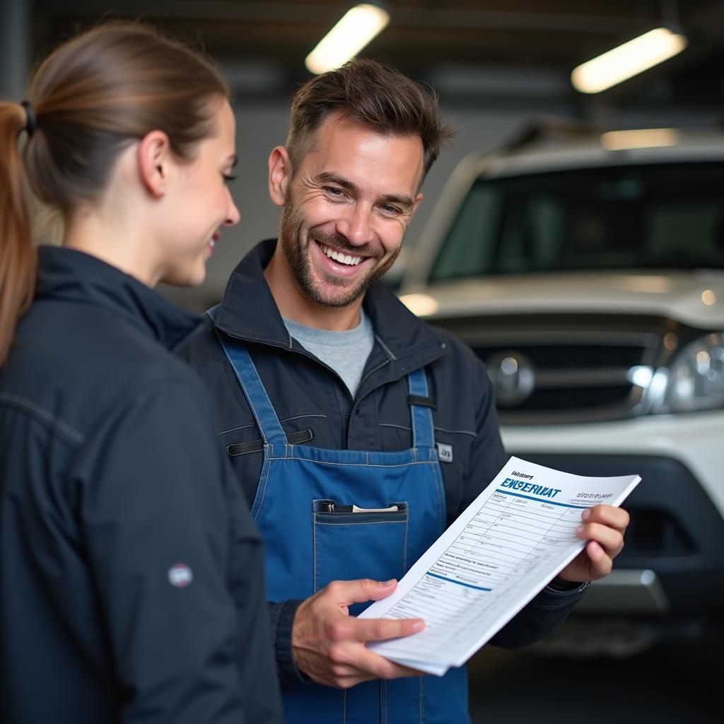 Mechanic providing a car body repair estimate in Warrenby