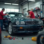 Car body repairs in progress at a Blackburn garage