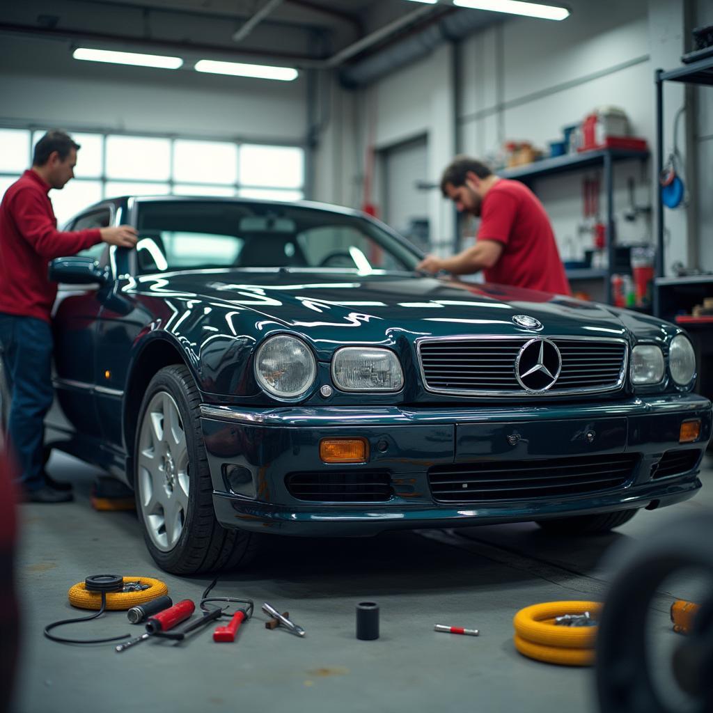 Car body repairs in progress at a Blackburn garage