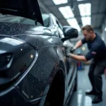 Car body repairs in progress at a professional workshop in LE9 7NH