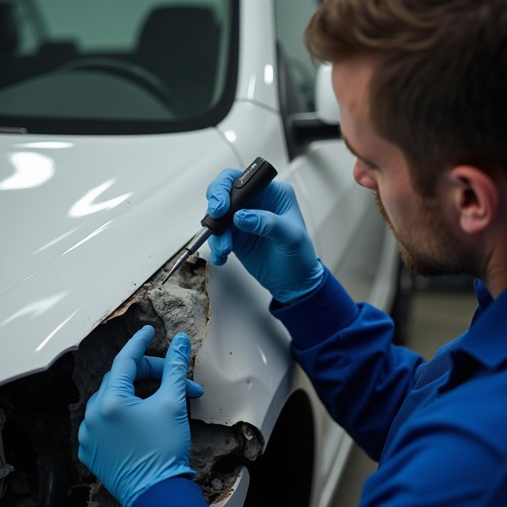 Car body repairs in progress at a professional workshop in Preston