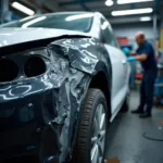 Car body repairs in progress at a Sunderland garage