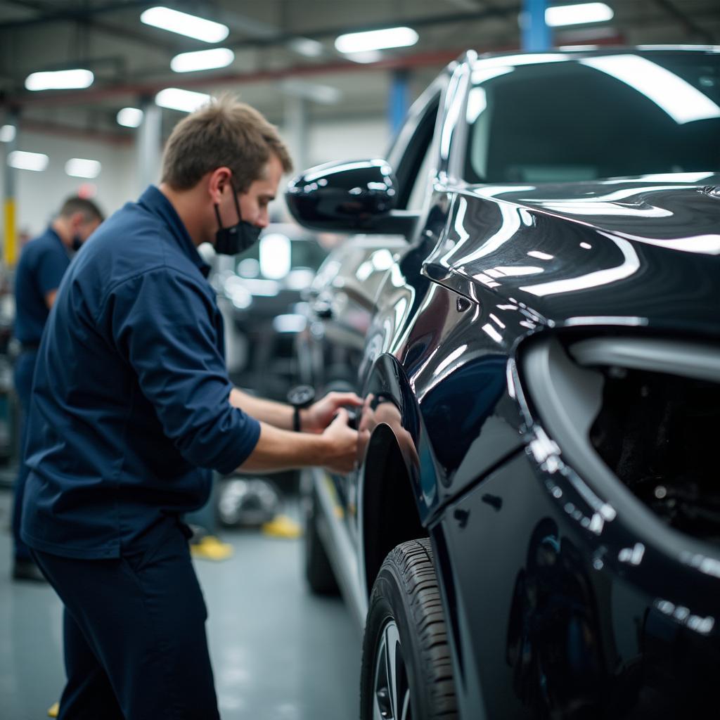 Car body repairs being done in a professional workshop in Yateley