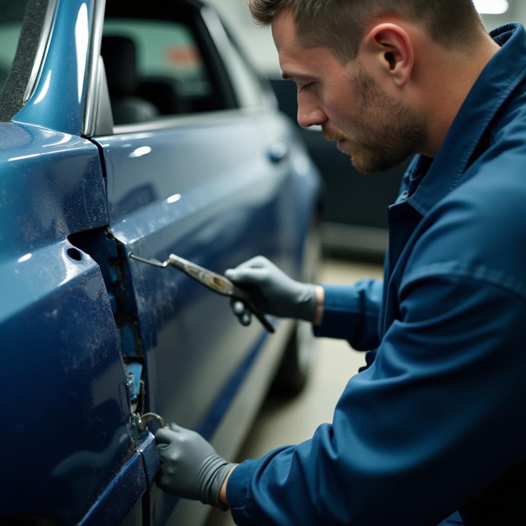 Car body work repair in progress at a professional shop in Kings Lynn