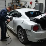 Car body work repairs in progress at a Middlesbrough garage