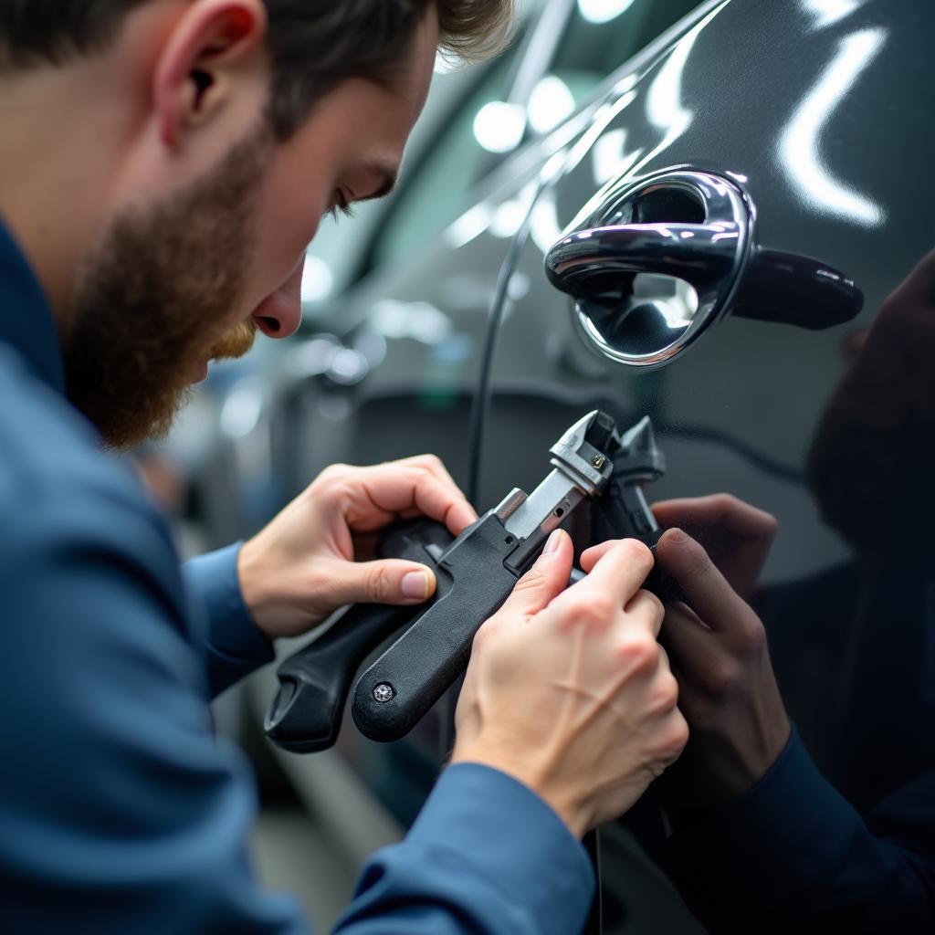 Car bodywork repair in Alperton for dent removal.