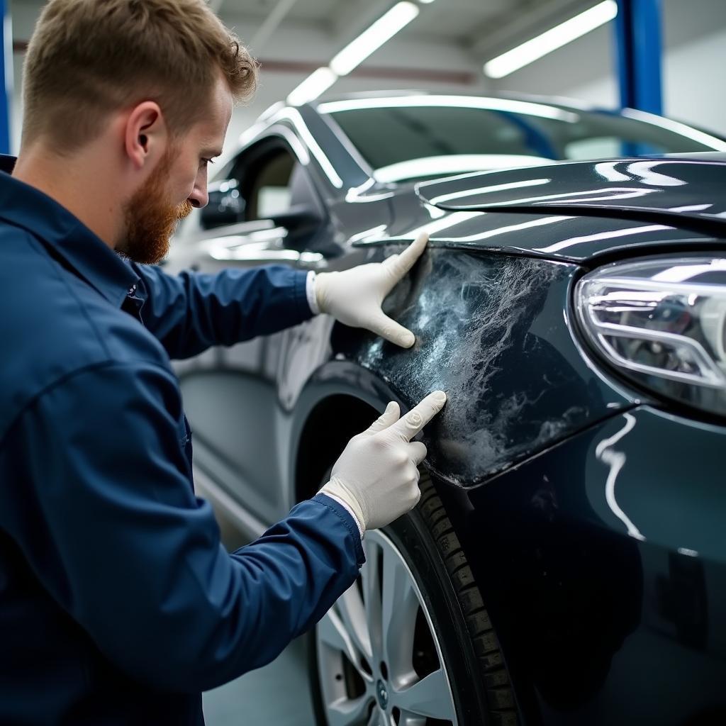 Experienced car bodywork repair technician in Lewes using advanced tools