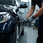 Car bodywork repair in progress at a Newcastle garage