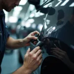 Car bodywork repair in progress at a professional shop in Potters Bar