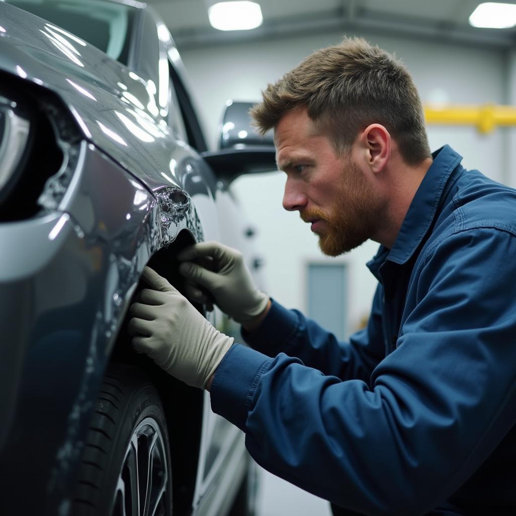 A Technician Inspecting Car Damage in Ilkeston