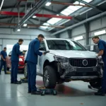 Car bodywork repairs in progress at a professional workshop in Barrow-in-Furness