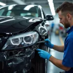 Car bodywork repairs in progress at a professional workshop in Sheffield