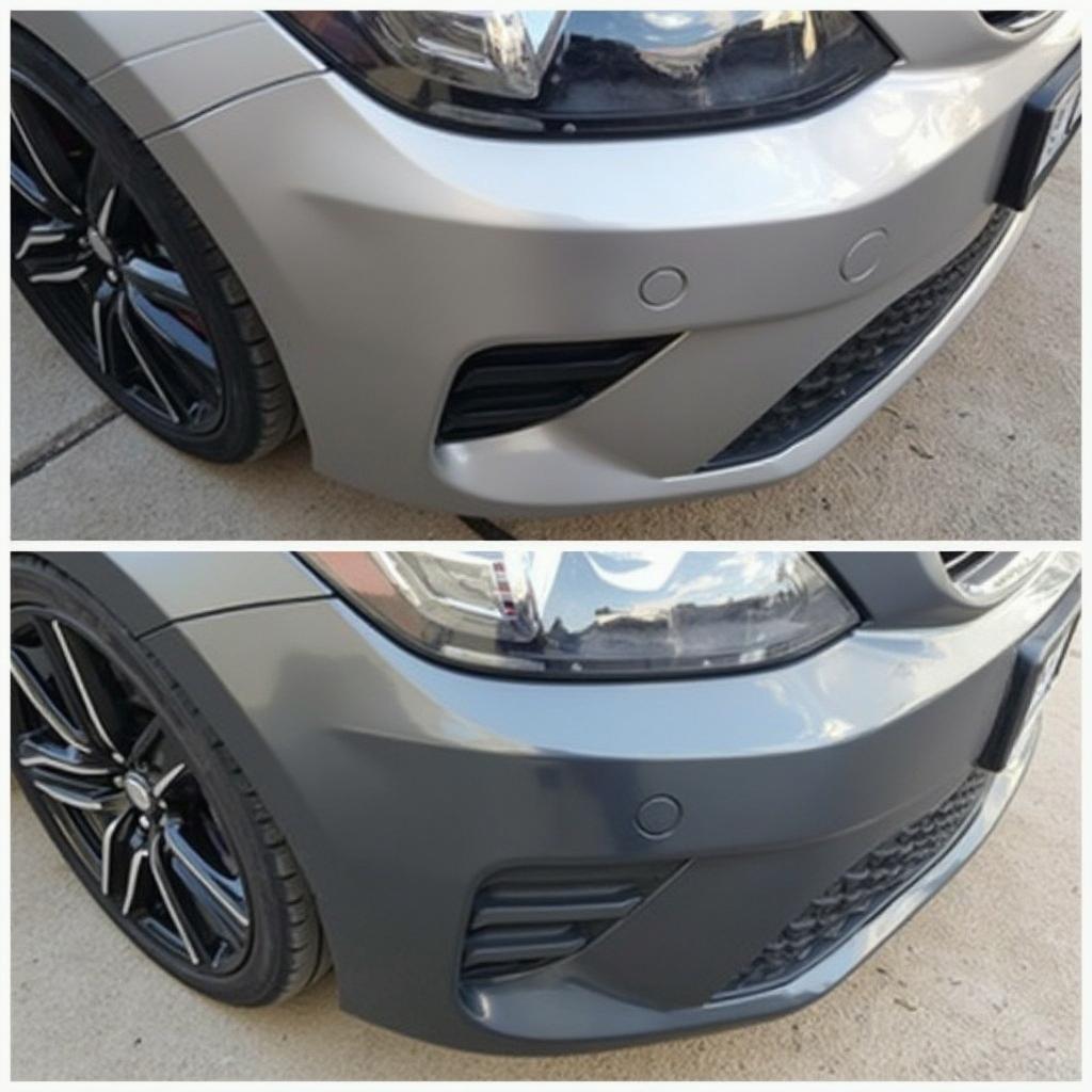 Car bumper after paint chip repair