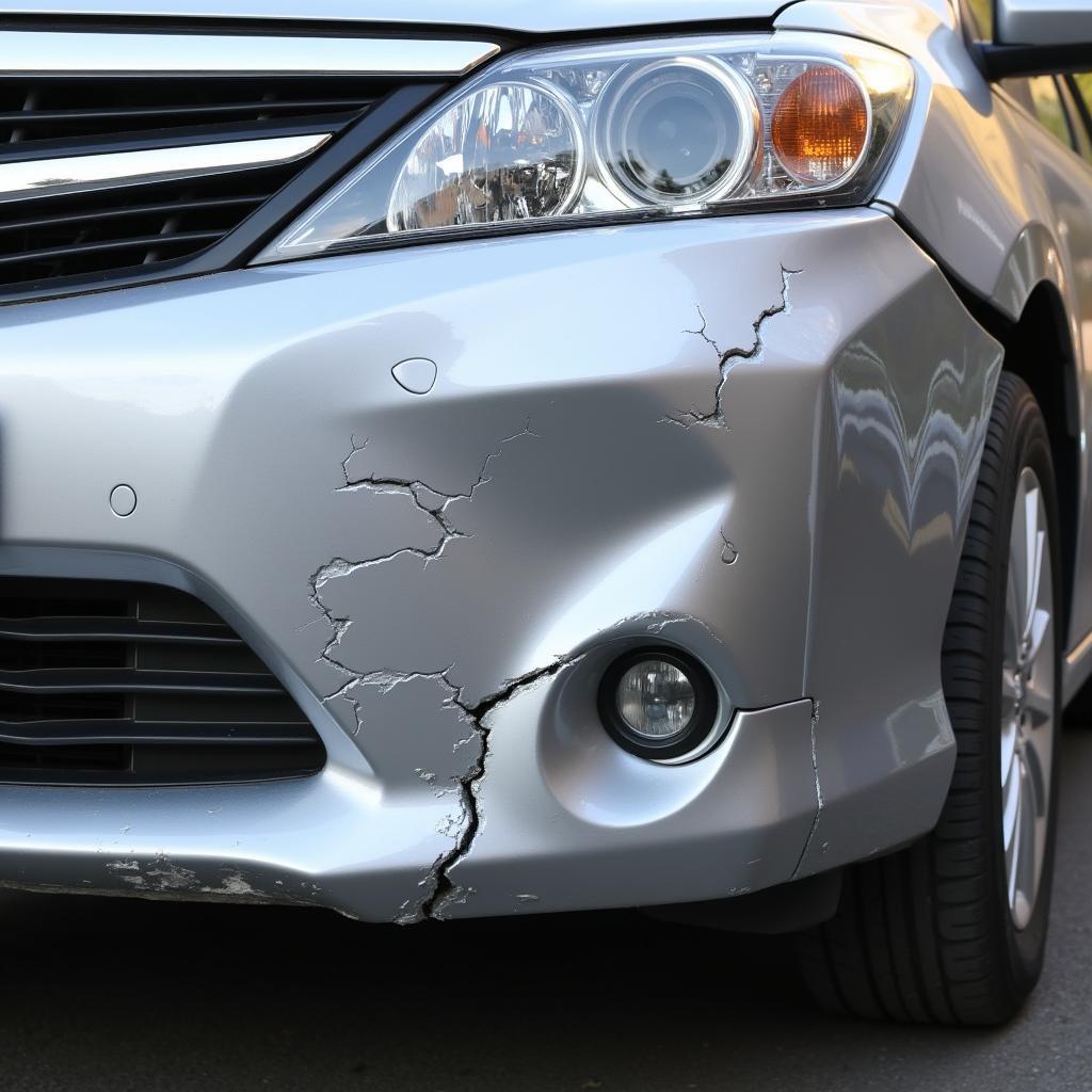 Close-up of Damaged Car Bumper