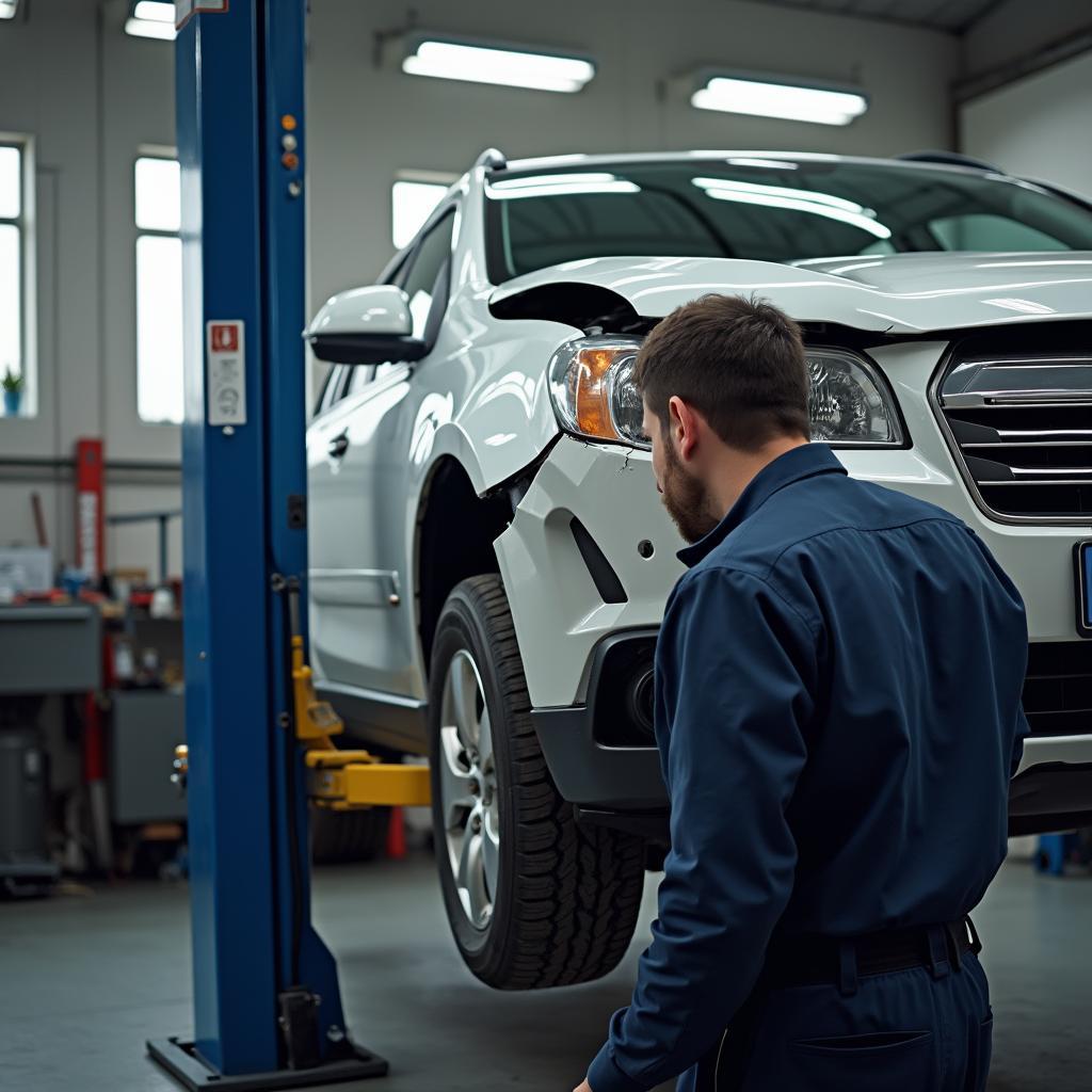 Car Bumper Repair in Progress at a Workshop