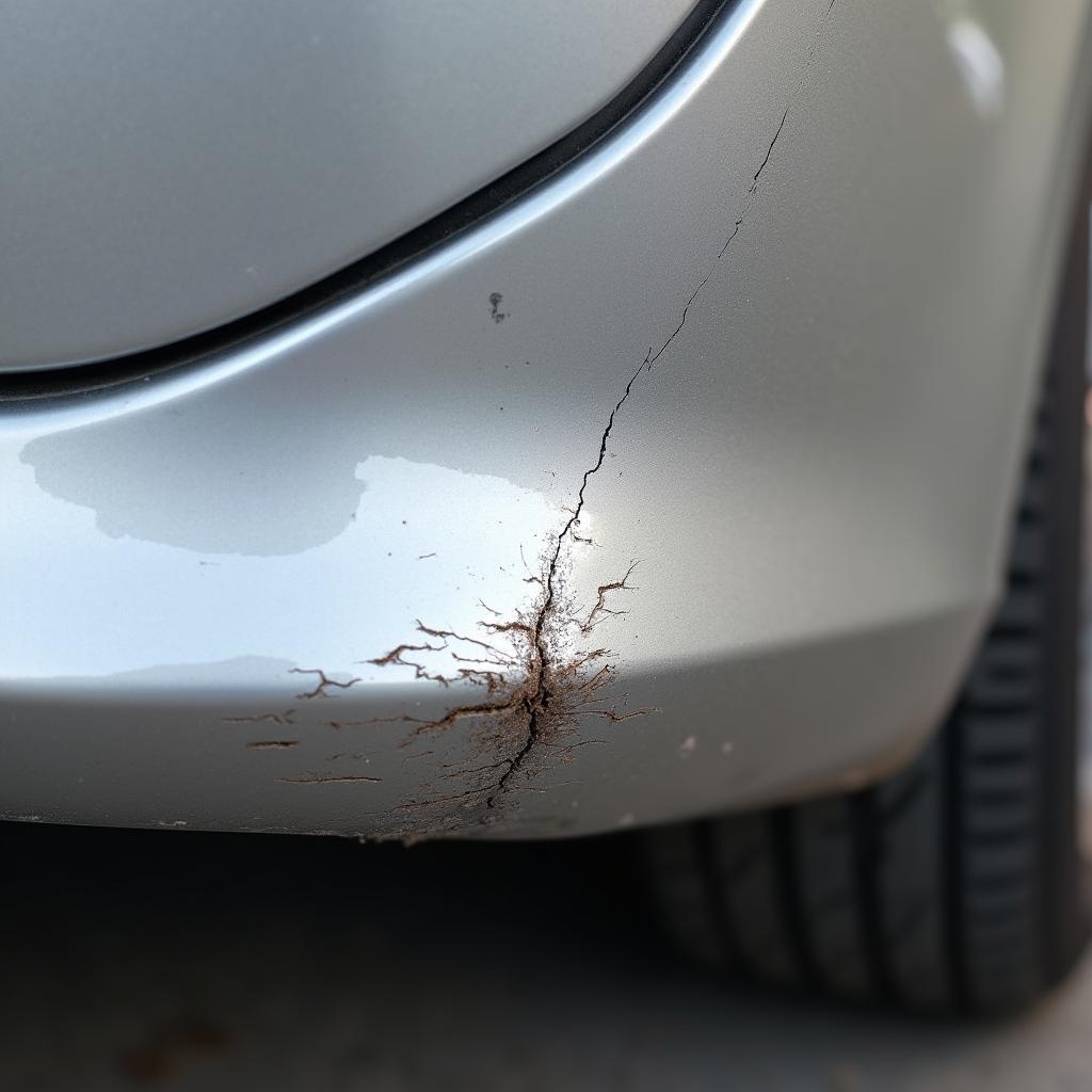 Car bumper with a noticeable scratch