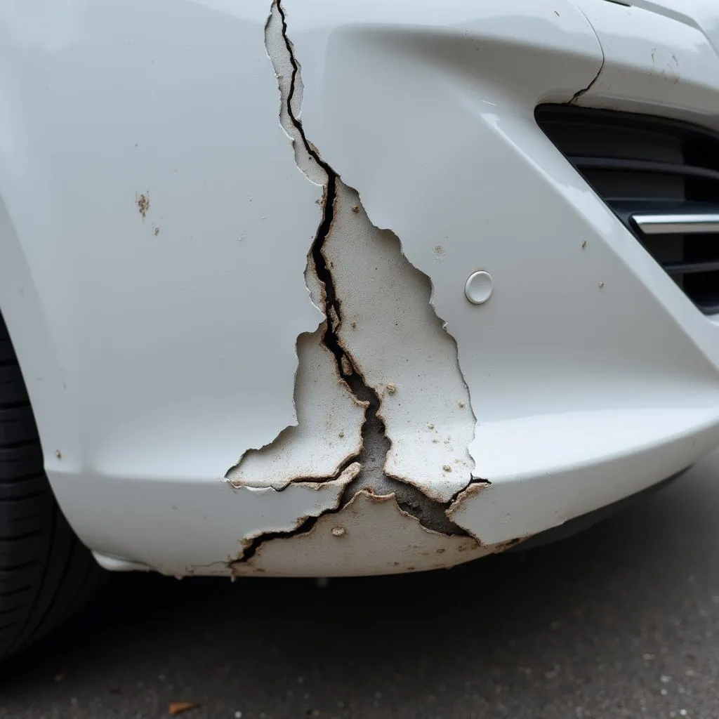 Car Bumper with Deep Crack Damage