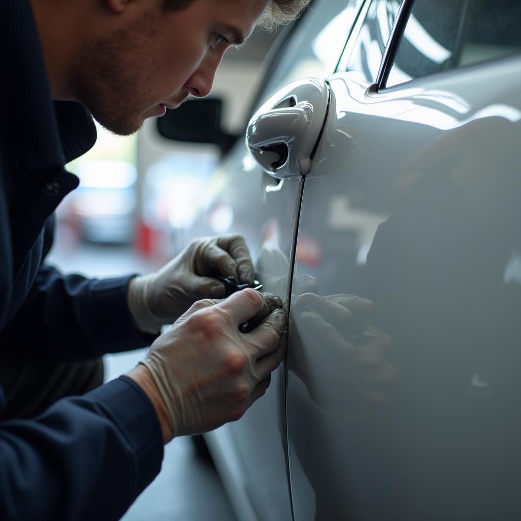 Close-up of car dent repair in Neander, Tamworth