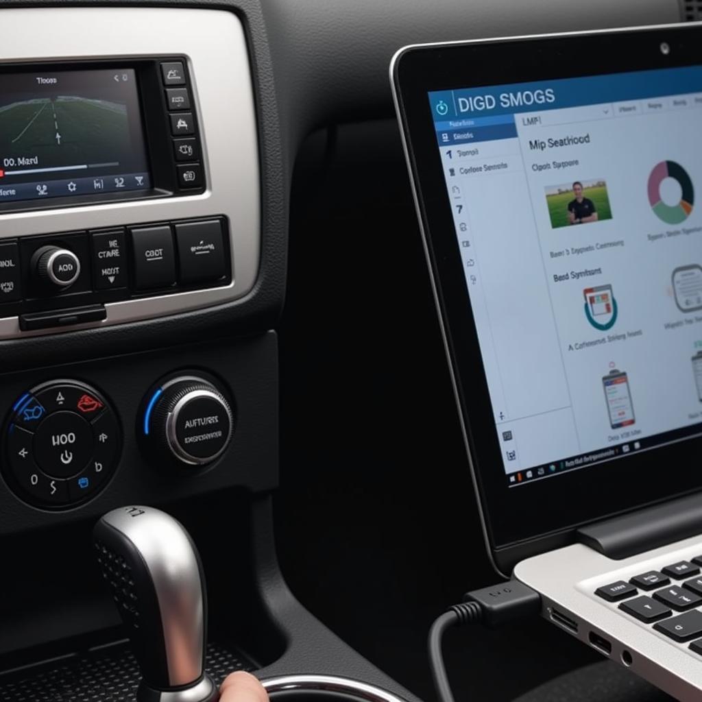 Laptop Connected to Car's OBD-II Port via Diagnostic Cable