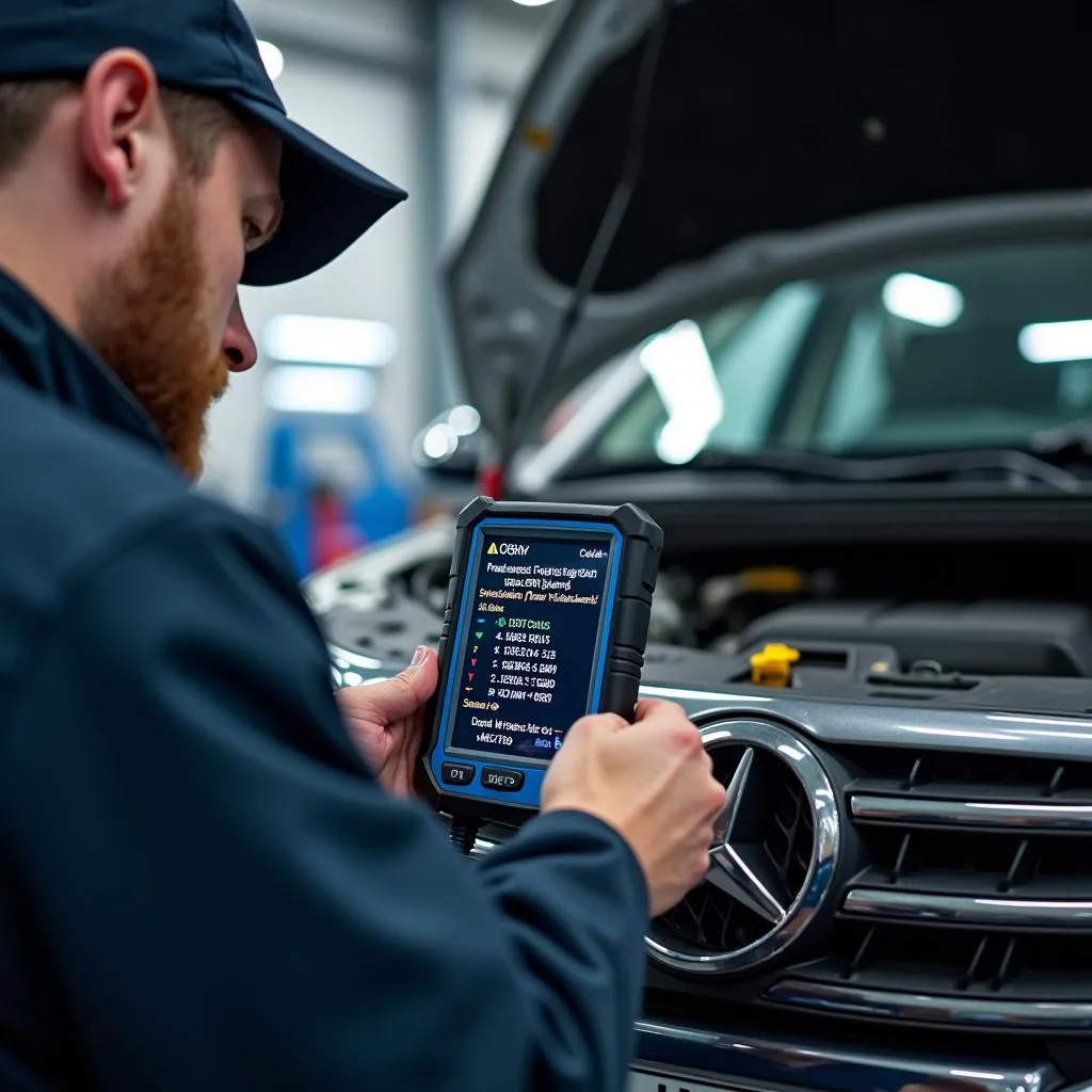 Mechanic performing a car diagnostic scan in a Glasgow garage