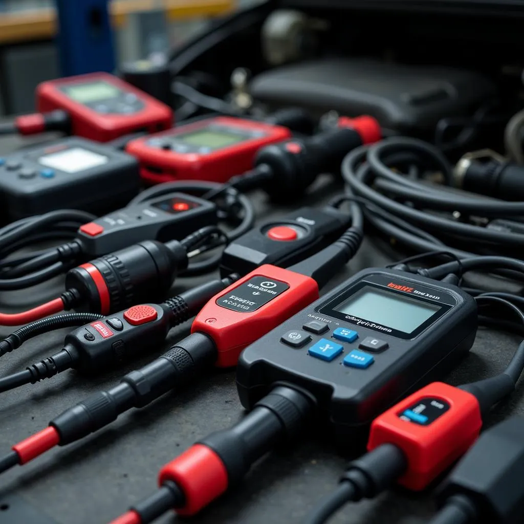 An array of car diagnostic tools for identifying electrical problems