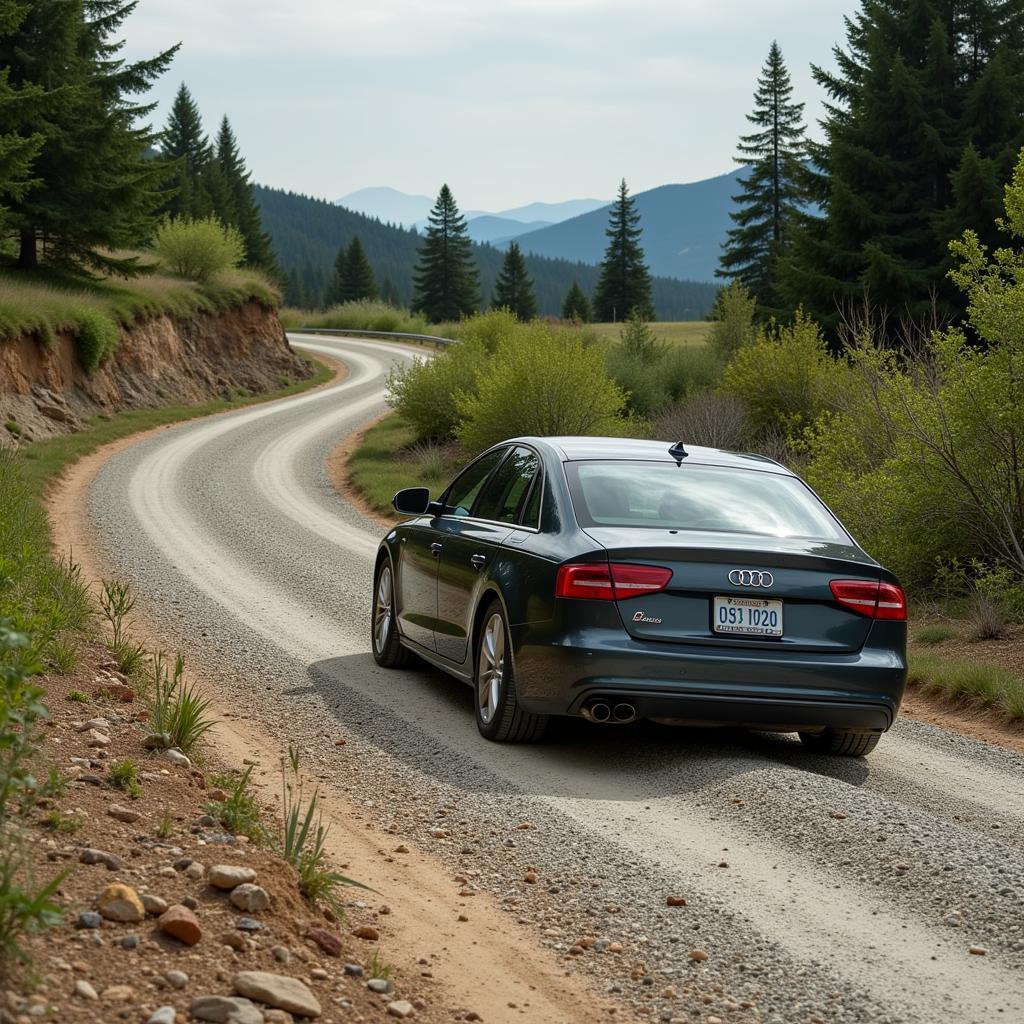 Car Driving on Gravel Road