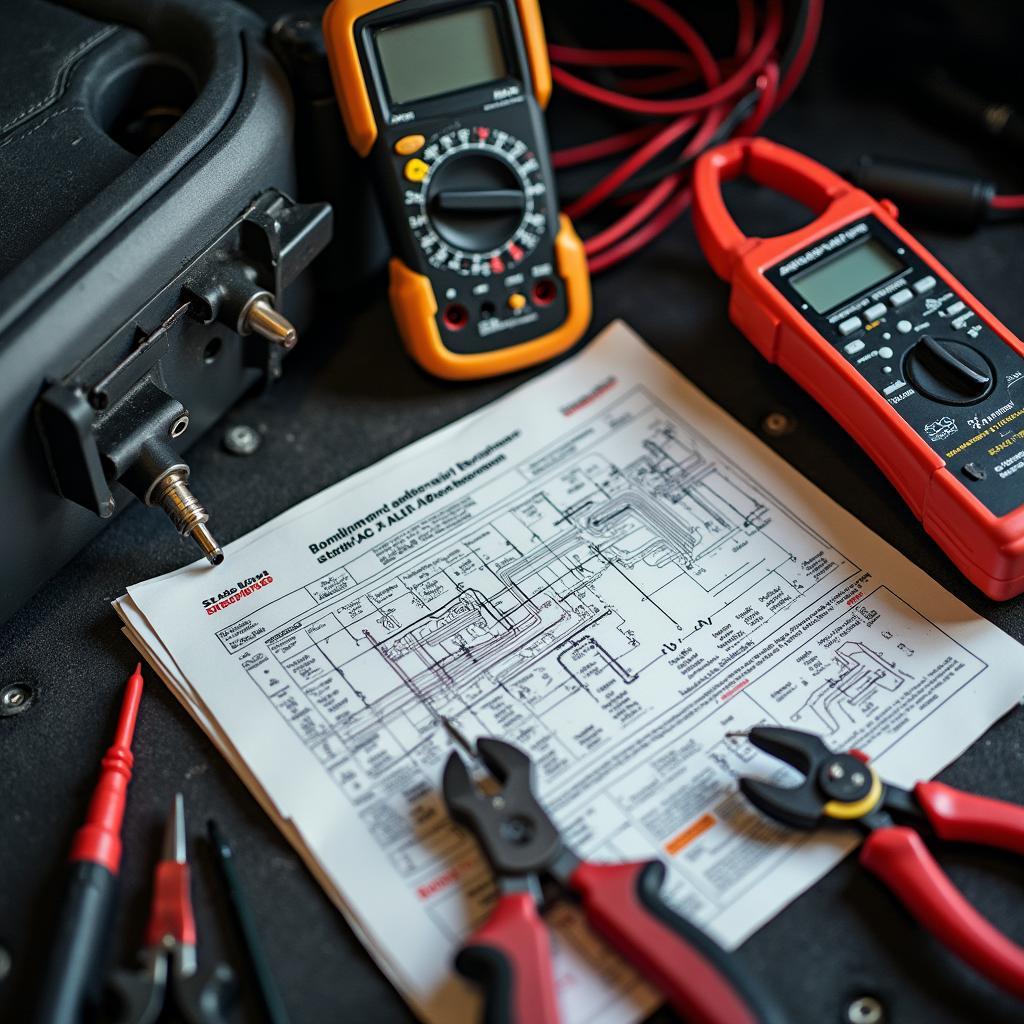 An assortment of tools commonly used in car electric seat repair