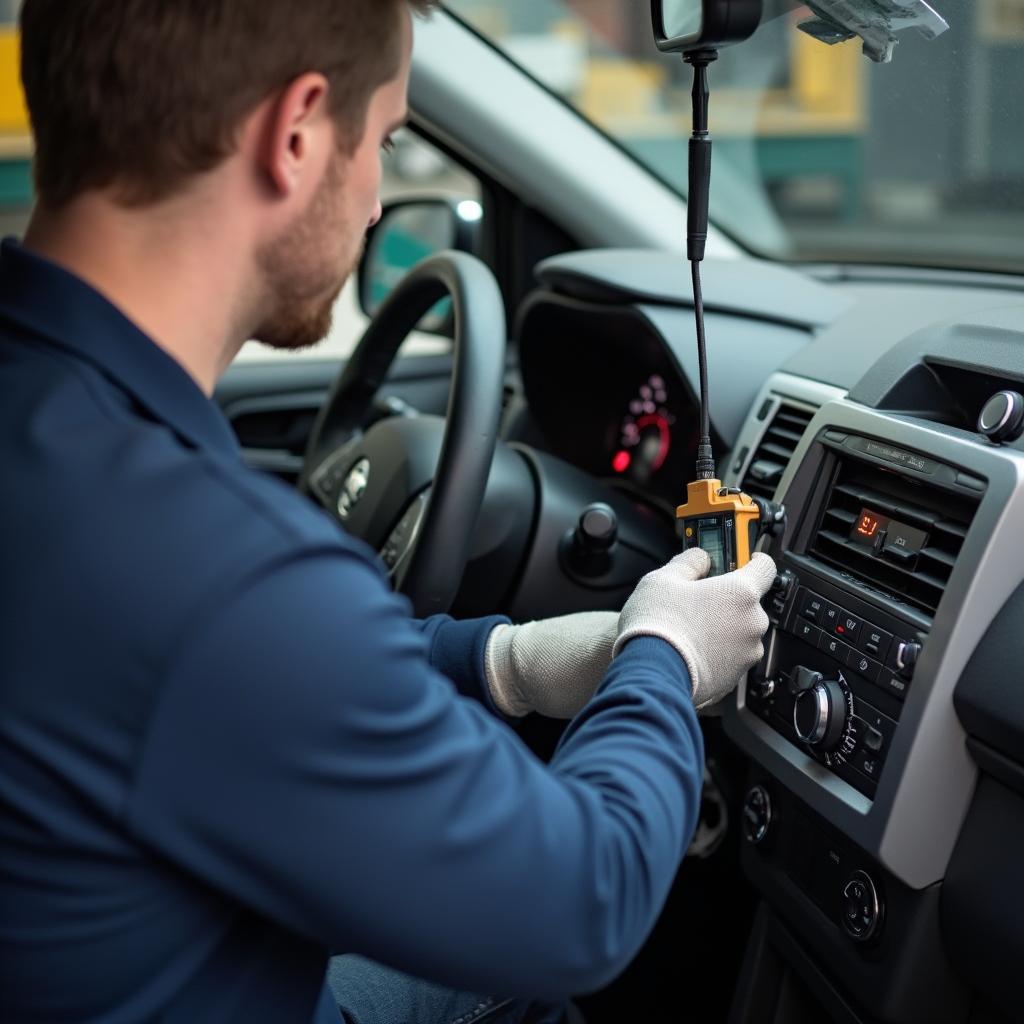 Mechanic Inspecting Car Electric Window System