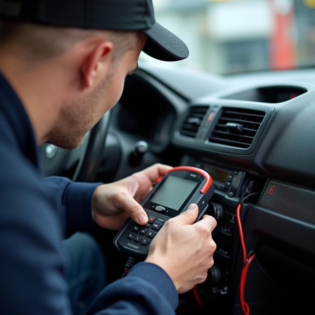 Car Electrician Diagnosing Window Problem