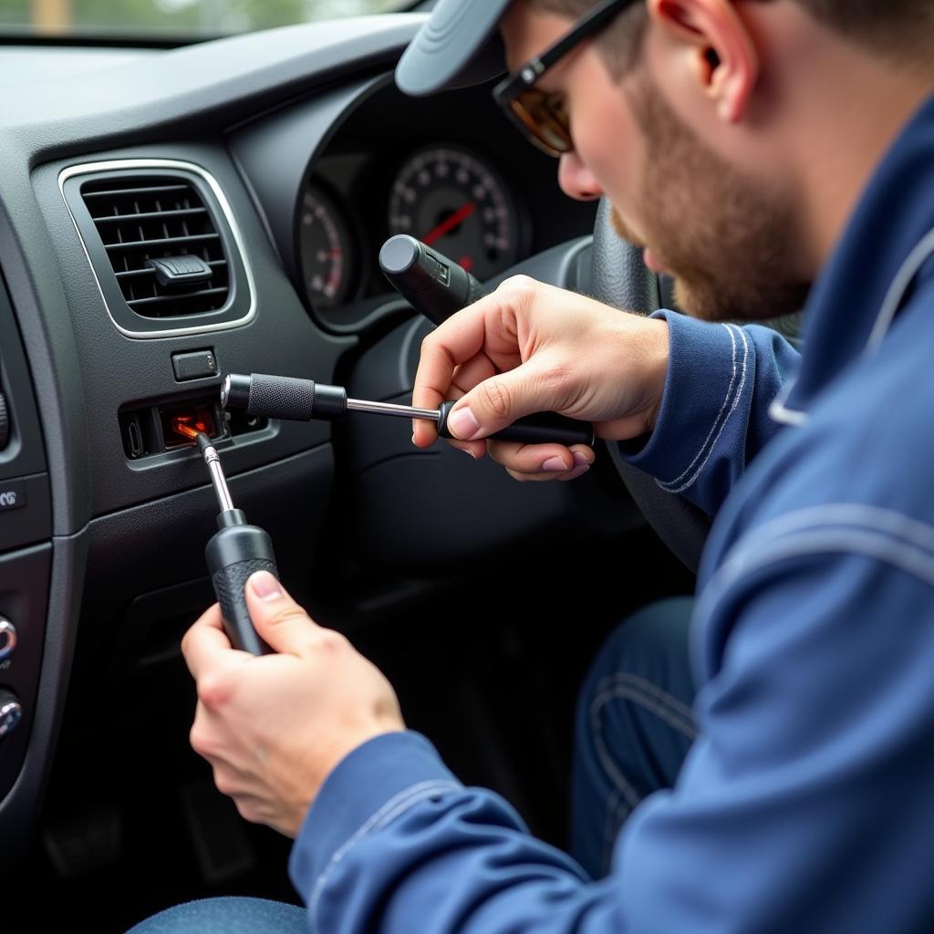 Car Electrician Repairing Cigarette Lighter