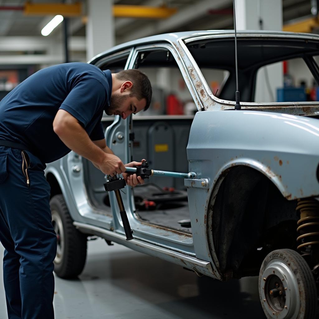 Car Frame Repair in Progress