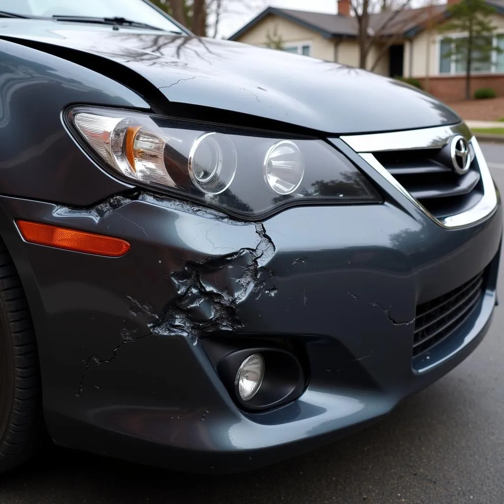 Close-up of a Damaged Car Front Bumper