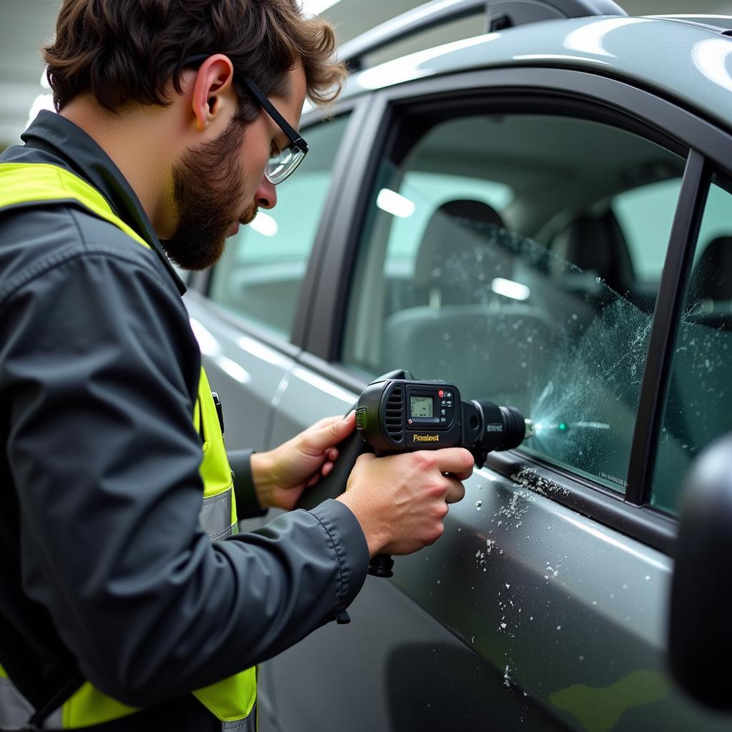 Technician Inspecting Damage