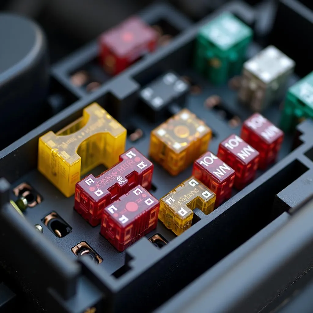 Car Fuse Box with Various Fuses