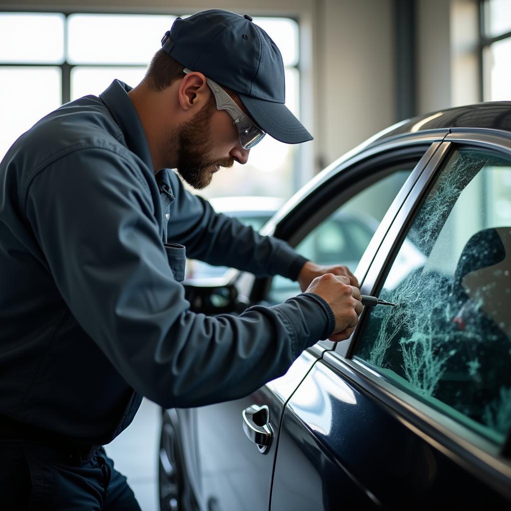 Car Glass Repair Technician at Work